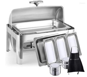 Ensembles de vaisselle Deluxe Chafer Dish -Capacité de 8 pintes Rectangulaire S/S pleine grandeur Comprend des supports pour l'eau et le carburant Argent brillant