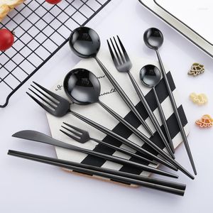 Dijkartikelen Sets Designer Chopstick Cursly Set Black Matte Classic Coffee Utsensils Lepel Fork Kitchen Dessert Dinner Vaisselle servies