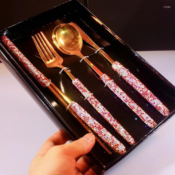 Ensembles de vaisselle diamant ensemble de couverts en acier inoxydable ménage vaisselle Western Steak outil couteau fourchette cuillère Table à manger