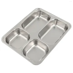 Juegos de vajilla, plato de cena, bandejas para platos de alimentos para bebés, compartimiento para rejilla, almuerzo dividido, Rectangular de acero inoxidable para servir a niños