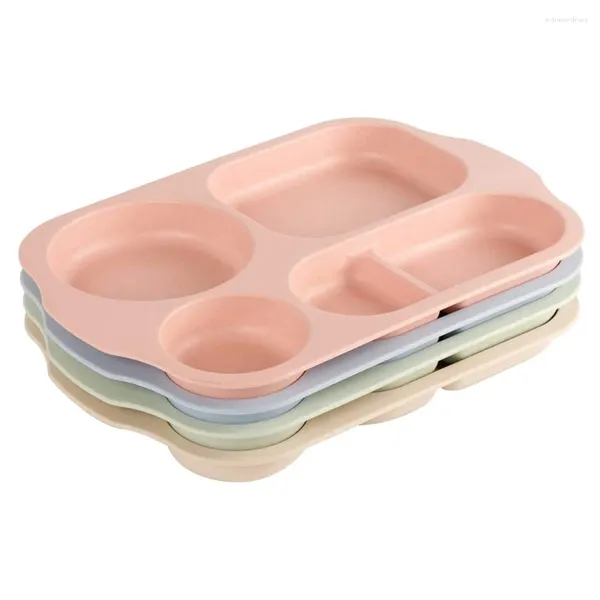 Ensemble de vaisselle pour assiette de dîner de 4 assiettes fendues 5 compartiments Coudlates en plastique pour adultes pour enfants micro-ondes et lave-vaisselle en toute sécurité