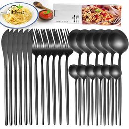 Dijkartikelen Sets Dinware Fork Kniften Setsset 4-24pcs Bestek Set Kitchen Zilverwerk FLATTERWARE TACLEDER VOOR HOME RESTAURNY STEAK MESSPOON 230529