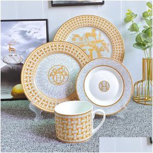 Ceramic Dinnerware Set, European Style Steak Plate and Coffee Cup Set, Western-Style Tableware Set, Gift for Home and Restaurant