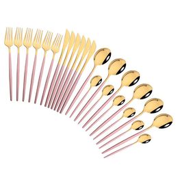 Ensembles de vaisselle Ensembles de vaisselle Couverts en or rose en acier inoxydable 24pcs couteaux fourchettes cuillères à café couverts de cuisine dîner T Dhgarden Dhmse