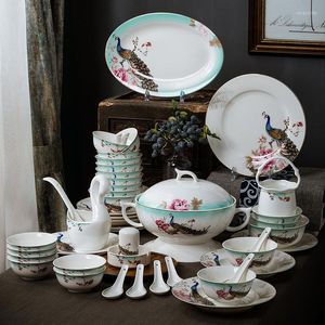 Dijkartikelen Sets Delies en borden Zet keramisch servies huishoudelijk huishoudelijk Jingdezhen Bone China Noodle Bowl Company Gifts