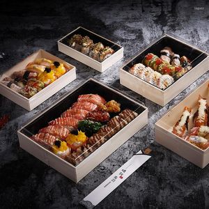 Dijkartikelen wegwerp houten lunchbox Japanse sushi case salade wikkel container sashimi tempura vouwbare dozen verpakking gereedschap