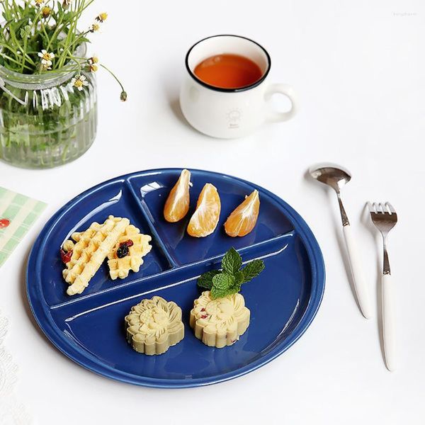 Ensembles de vaisselle Assiettes diététiques divisées Assiettes rondes en céramique pour un contrôle facile des portions | Magnifiquement conçu avec des idées