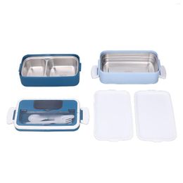 Ensembles de vaisselle Boîte à bento à double couche en acier inoxydable Fabrication fine Rectangle Déjeuner portable sans BPA avec fourchette pour le bureau