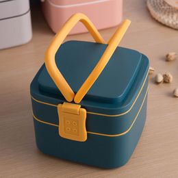 Dijkartikelen sets dubbele laag draagbare lunchbox met deksel Japanse studentenkantoormedewerker fitness maaltijd magnetron kan worden verwarmd