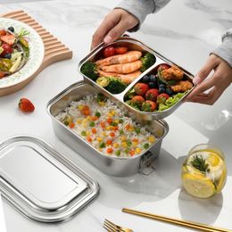 Geschirr-Sets, doppelschichtige Edelstahl-Lunchbox, auslaufsicherer Bento-Metall-Aufbewahrungsbehälter mit Deckel, spülmaschinenfest