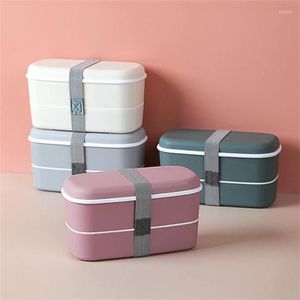 Ensembles de vaisselle Boîte à lunch à double couche Conteneur à bento pour micro-ondes Ensemble de riz en plastique portable Réfrigérateur Bac à légumes