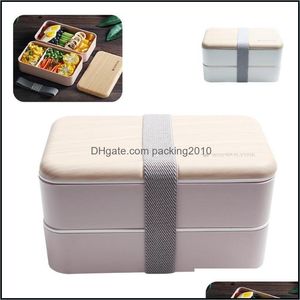 Ensembles de vaisselle Double couches Boîte à lunch Boîtes à bento micro-ondables Conteneur Sandwich Support de stockage de fruits Cas extérieur Wit Packing2010 Dhgmy