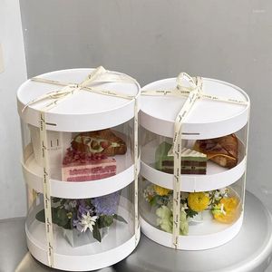 Ensembles de vaisselle Double boîte à cupcakes transparente, emballage rond de gâteau de fleur d'anniversaire et de dessert, emballage jetable 2 pièces