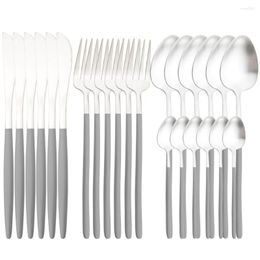Ensembles de vaisselle Drmfiy 24 pièces ensemble gris argent 304 vaisselle en acier inoxydable mat fourchette cuillères couteau couverts vaisselle de cuisine