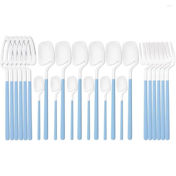 Ensembles de vaisselle Drmfiy 24pcs Set Vintage Bleu Argent Couteau Fourchette Cuillère Vaisselle Couverts En Acier Inoxydable Couverts De Cuisine Occidentale