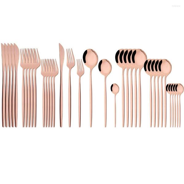 Juegos de vajilla Drmfiy 36 Unids Set Cena Vajilla de cocina Oro rosa Cuchillo Tenedor Cuchara Cubiertos Espejo Cubiertos de acero inoxidable