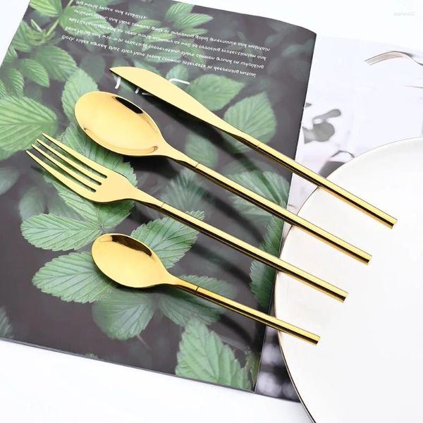 Juegos de vajilla Drmfiy 4pcs Gold Set Mirror Cutlery Cutlery Cutwork Skinkware Spoons Fiest Kitchen Cative Waterware