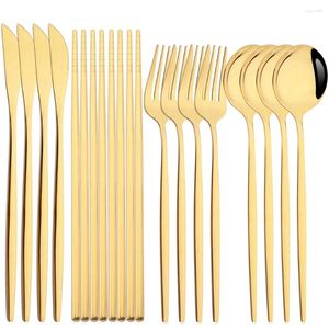 Ensembles de vaisselle Drmfiy or 12/16Pc couteau fourchette cuillère baguettes argenterie ensemble cuisine couverts complets vaisselle en acier inoxydable