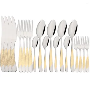 Ensembles de vaisselle Drmfiy Gold With Silver Table Valise Set en acier inoxydable Cutlery 20pcs Knife Forks Thé Spoon Kitchen Spearware