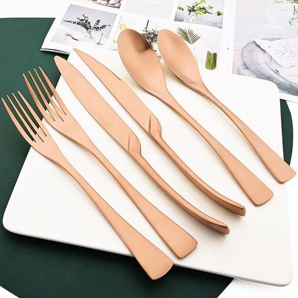 Ensembles de vaisselle Drmfiy ensemble de couverts mat en acier inoxydable Rose 6 pièces couverts fourchette à Dessert cuillère couteau à Steak argenterie vaisselle