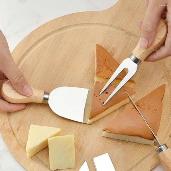 Ensembles de vaisselle Ensemble de couteaux à fromage durables Couverts élégants Outils en acier inoxydable avec poignées en bois Boîte de rangement pour la maison