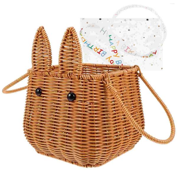 Ensembles de vaisselle Panier à œufs de Pâques Pique-nique avec poignée Cadeau Ruban de rangement tissé à fleurs décoratives