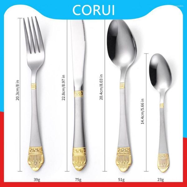 Juegos de vajilla Vajilla de cocina de fácil limpieza Cubiertos de corona de oro plateado Juego de acero inoxidable antioxidante Chapado Durable 75g