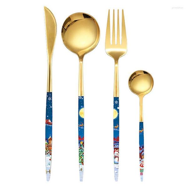 Ensembles de vaisselle ustensiles de cuisine couverts en acier inoxydable couverts cuillère et fourchette couteaux ensemble noël réutilisable avec