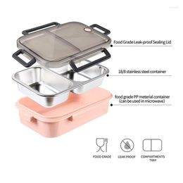 Dijkartikelen Sets Eco-vriendelijke lekvrije Bento Lunch Box Verwijderbare roestvrijstalen 2-compartimenten Deelbedieningscontrole container