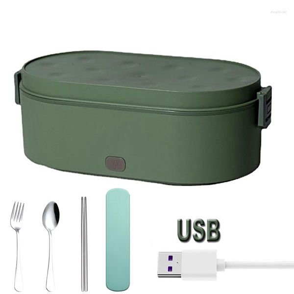 Ensembles de vaisselle Boîte à lunch électrique USB Travail à domicile Voyage Camping Randonnée Réchauffeur Réchauffeur en acier inoxydable Conteneur Réutilisable Chauffage