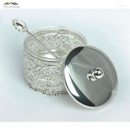 Dijksets Sets Elegante zilveren afwerking Metaal Acryl Zout/Suiker/TEA/Coffee Jars Hoogwaardige Kristallen Binnen Caster AFBRAKTRABEL