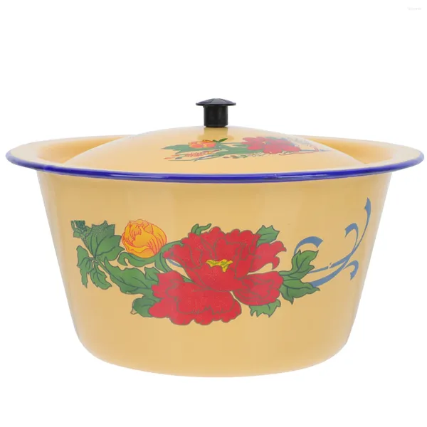 Ensembles de vaisselle Basin émail avec couvercle décor rétro mélange bol huile vintage style fleurs de cuisine