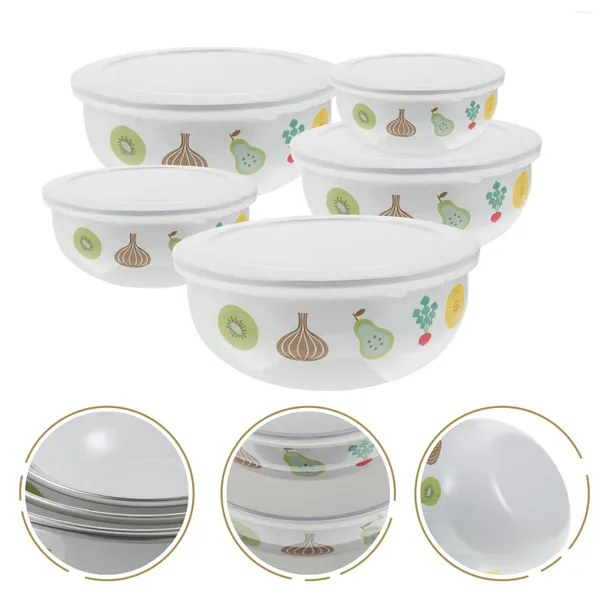 Conjuntos de vajilla Esmalte Preservación Tazón Contenedores para bebés Tazones Profundizar Sopa Caja de almuerzo Tapa para el hogar Fruta