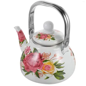 Ensembles de vaisselle Bouilloire à thé en émail pour cuisinière Bouilloire à motif floral vintage avec infuseur