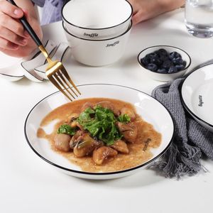 Ensembles de vaisselle Style européen américain bordé marbre doré blanc assiette à steak plat de qualité supérieure assiettes à dîner bol de riz os cadeau en céramique