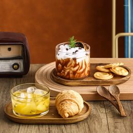 Dijkartikelen sets European-stijl Italiaanse houten lade Afternoon tea Thea Ware Breakfast Glass Cup en Saucer met lepelset