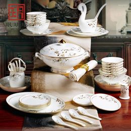 Ensembles de vaisselle de style occidental européen, bols et assiettes en céramique personnalisés, riz ménager 60 baguettes de tête