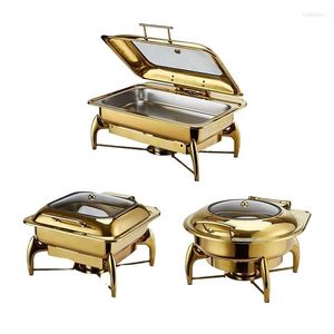 Dinnerware Sets Factory Direct Sale Buffet Stove Luxury All Gold Four Legged Chafing Dish Electric Use Fuel 6L/9L