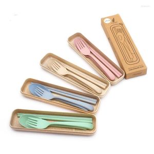 Ensembles de vaisselle mode maison paille de blé cadeau ensemble de couverts enfants Portable cuillère fourchette baguettes trois pièces LX7356