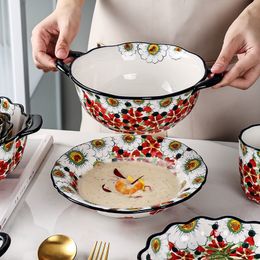 Services de table Bol en dentelle en céramique finlandaise maison amphore soupe de nouilles grande taille personnalité créative assiette à manger vaisselle haut de gamme 230828