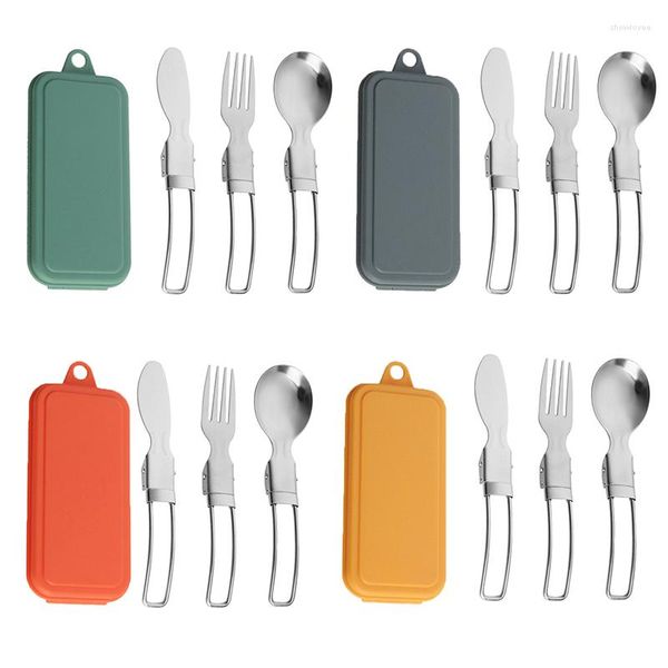 Juegos de vajillas Flatware Flatware de la cuchara de campamento plegable Conjunto de utensilios de picnic plegables viene con caja de almacenamiento