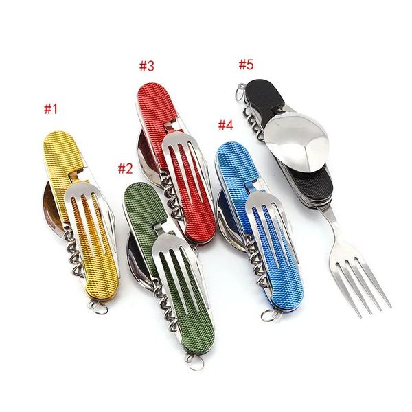 Ensembles de vaisselle couverts pliants Keychain MTIFUNCTIONNELLE COUTEIL EXTÉRIEUR SPOON FRIGHT DE Table Varelle Cam Drop Livraison Home Garden Kitchen, Dinin Dhhos