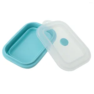 Ensembles de vaisselle Boîte à lunch pliante Four à micro-ondes en silicone résistant à la chaleur Boîte de rangement portable pour garder au frais (bleu 500 ml) Sacs