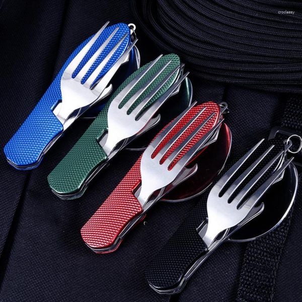 Ensembles de vaisselle Cuillère pliante Pliable Sharp et durable Fourchette multifonction Multi-scène Applicable Barre de cuisine en acier inoxydable Portable