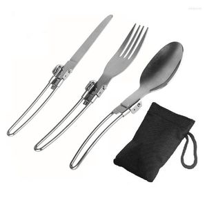 Dijkartikelen sets vouwen lepel vork messen set draagbaar 3 in 1 diner flatware gebruiksvoorwerpen roestvrij staal perfect voor camping picknickreizen