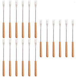 Setwares sets Fondue Forks Vork Roestvrij stalen houten sticks Pot Hendle Set BBQ Grill Cheese Handles Grill SkewTers Roosterende fruitgereedschap