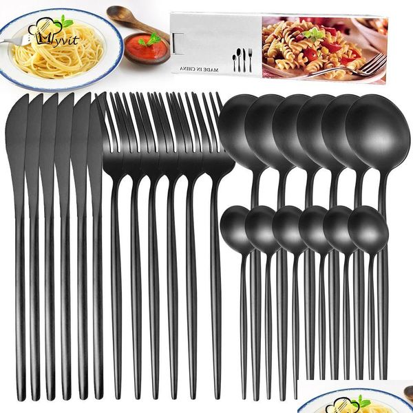 Ensembles de vaisselle Fourchette Couteau Setset 424Pcs Couverts Cuisine Sierware Couverts Vaisselle pour la maison Restaurant Steak Cuillère Drop Delive Dhvgs