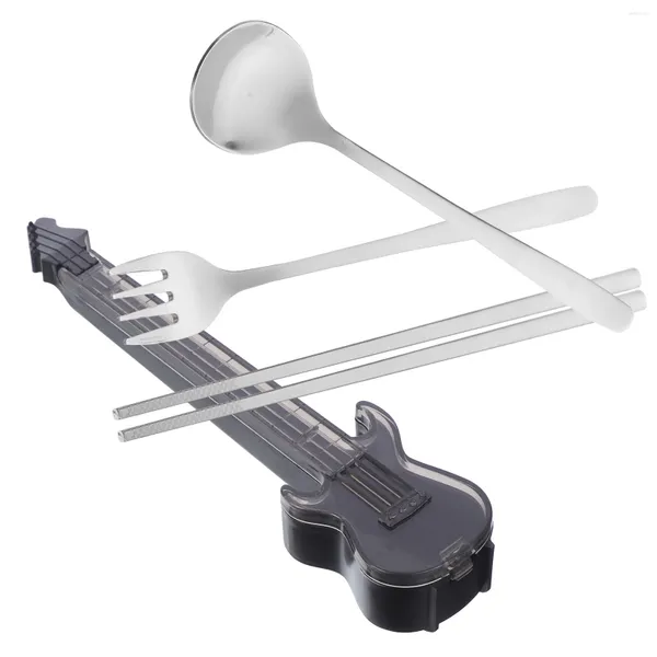 Ensembles de vaisselle Forks Spoons Case d'argenterie Guitars Ustensiles de voyage en bois Scoop en acier inoxydable