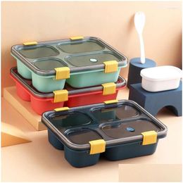 Ensembles de vaisselle Boîte à déjeuner à quatre compartiments Portable micro-ondes coffre-fort école et bureau boîtes à salade conteneur pour Adt enfants Mhy019 Drop De Otryv