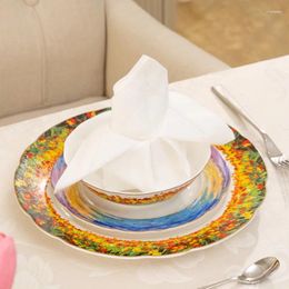 Ensembles de vaisselle Ensemble de vaisselle en porcelaine à os élevé de Style pastoral français peinture à l'huile bols et assiettes en céramique de luxe en émail tulipe